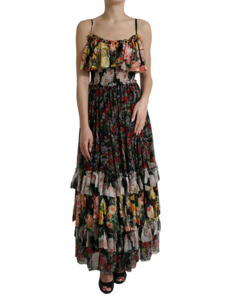 Dolce & Gabbana Multicolor Floral Chiffon Tiered Maxi Dress Dolce & Gabbana Multicolor Floral Chiffon Tiered Maxi Dress
