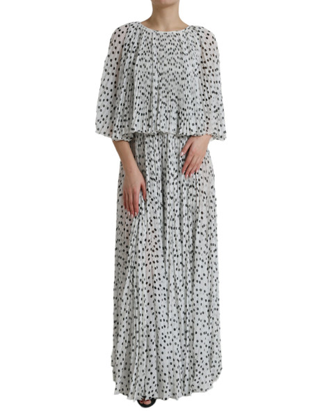 Dolce & Gabbana White Polka Dot A-line Pleated Maxi Dress Dolce & Gabbana White Polka Dot A-line Pleated Maxi Dress