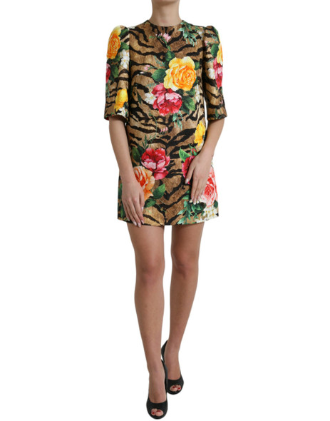 Dolce & Gabbana Multicolor Tiger Floral Print Shift Mini Dress Dolce & Gabbana Multicolor Tiger Floral Print Shift Mini Dress