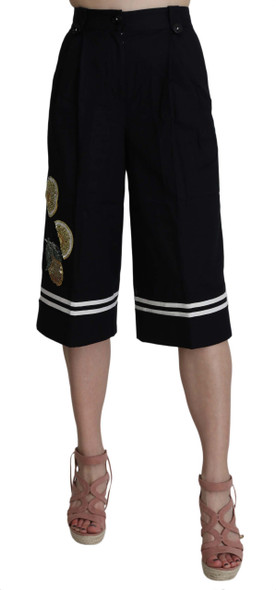 Black Cotton Cropped Embellished Pants Black Cotton Cropped Embellished Pants