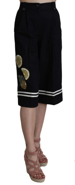 Black Cotton Cropped Embellished Pants Black Cotton Cropped Embellished Pants