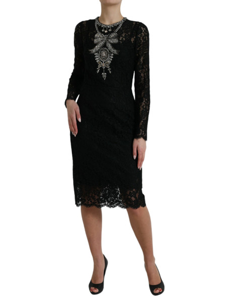 Dolce & Gabbana Black Lace Crystal Embellished Sheath Dress Dolce & Gabbana Black Lace Crystal Embellished Sheath Dress
