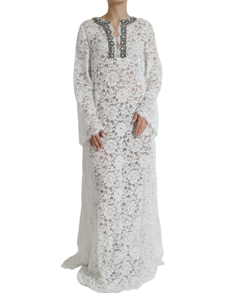 Dolce & Gabbana White Lace Crystal Embellished Shift Dress Dolce & Gabbana White Lace Crystal Embellished Shift Dress