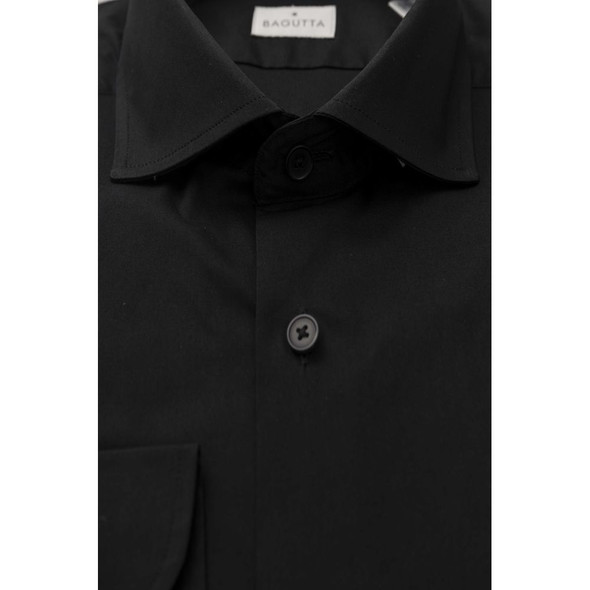 Black Cotton Men's Shirt Slim Fit With French Collar Black Cotton Men's Shirt Slim Fit With French Collar