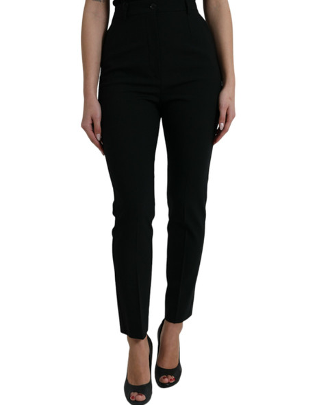 Dolce & Gabbana Black Wool High Waist Tapered Pants PAN74984 Dolce & Gabbana Black Wool High Waist Tapered Pants PAN74984
