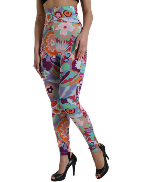 Dolce & Gabbana Multicolor Floral High Waist Leggings Pants PAN74995# Dolce & Gabbana Multicolor Floral High Waist Leggings Pants PAN74995#