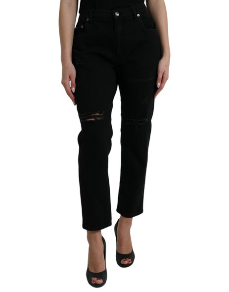 Dolce & Gabbana Black Cotton High Waist Tattered Denim Jeans PAN75000 Dolce & Gabbana Black Cotton High Waist Tattered Denim Jeans PAN75000