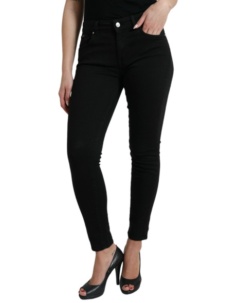 Black Cotton Mid Waist Skinny Denim Jeans Black Cotton Mid Waist Skinny Denim Jeans