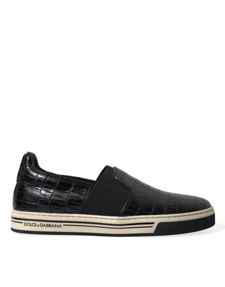 Dolce & Gabbana Black Croc Exotic Leather Sneakers Shoes Dolce & Gabbana Black Croc Exotic Leather Sneakers Shoes