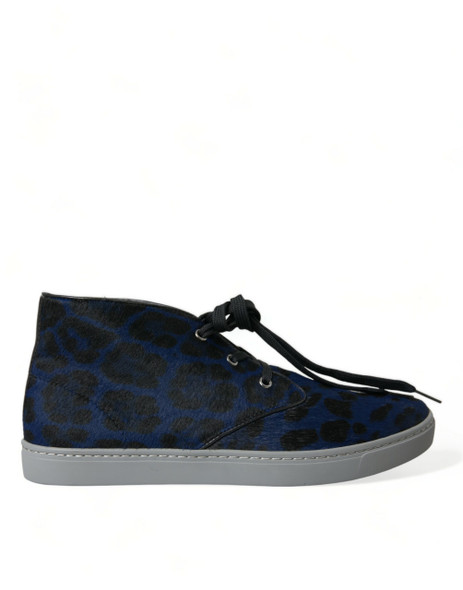 Blue Calfskin Leopard Mid Top Sneakers Shoes Blue Calfskin Leopard Mid Top Sneakers Shoes