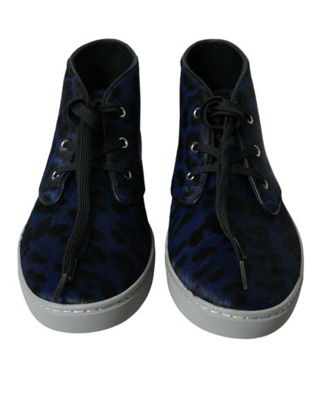 Blue Calfskin Leopard Mid Top Sneakers Shoes Blue Calfskin Leopard Mid Top Sneakers Shoes