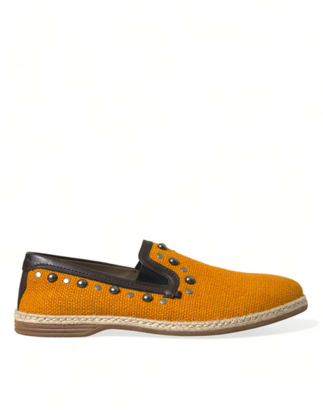 Orange Linen Leather Studded Loafers Shoes Orange Linen Leather Studded Loafers Shoes