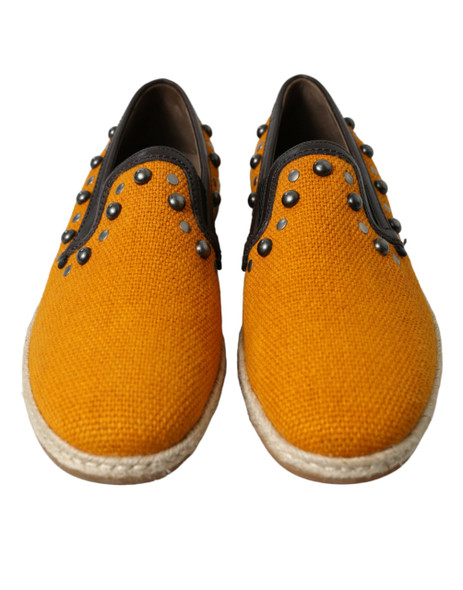 Dolce & Gabbana Orange Linen Leather Studded Loafers Shoes Dolce & Gabbana Orange Linen Leather Studded Loafers Shoes