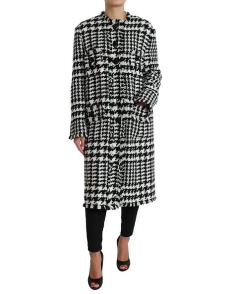 Dolce & Gabbana Black White Houndstooth Trench Coat Jacket Dolce & Gabbana Black White Houndstooth Trench Coat Jacket
