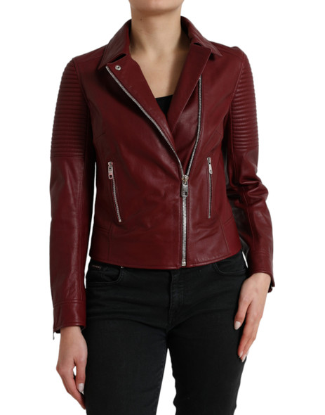 Bordeaux Leather Biker Coat Lambskin Jacket Bordeaux Leather Biker Coat Lambskin Jacket