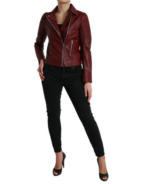 Bordeaux Leather Biker Coat Lambskin Jacket Bordeaux Leather Biker Coat Lambskin Jacket