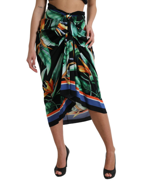 Dolce & Gabbana Black Strelitzia High Waist Wrap Midi Skirt Dolce & Gabbana Black Strelitzia High Waist Wrap Midi Skirt