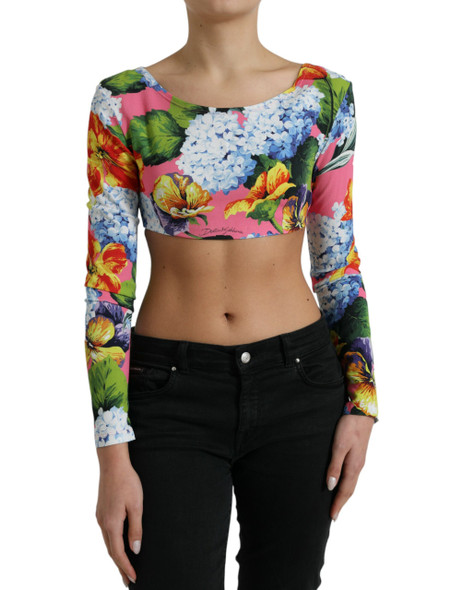 Dolce & Gabbana Multicolor Floral Long Sleeves Cropped Top Dolce & Gabbana Multicolor Floral Long Sleeves Cropped Top