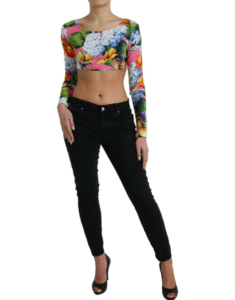 Dolce & Gabbana Multicolor Floral Long Sleeves Cropped Top Dolce & Gabbana Multicolor Floral Long Sleeves Cropped Top
