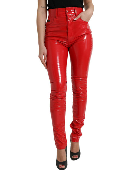 Shiny Red High Waist Skinny Pants Shiny Red High Waist Skinny Pants
