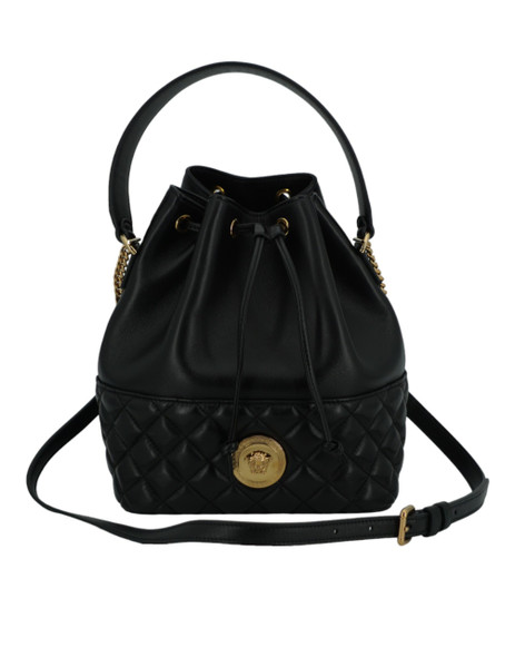 Elegant Black Leather Medusa Bucket Shoulder Bag Elegant Black Leather Medusa Bucket Shoulder Bag