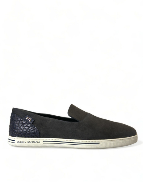 Dolce & Gabbana Blue Suede Caiman Men Loafers Slippers Shoes Dolce & Gabbana Blue Suede Caiman Men Loafers Slippers Shoes