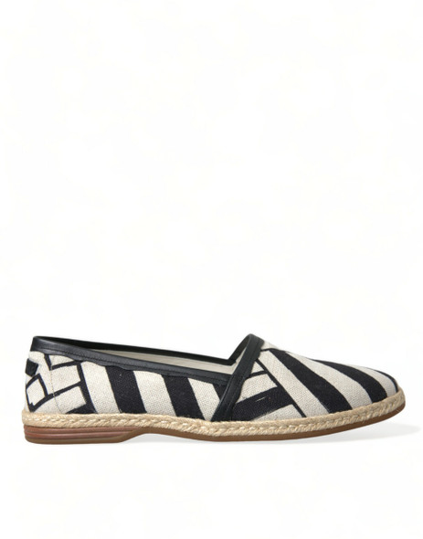 Dolce & Gabbana Beige Black Striped Canvas Espadrilles MONDELLO Shoes Dolce & Gabbana Beige Black Striped Canvas Espadrilles MONDELLO Shoes