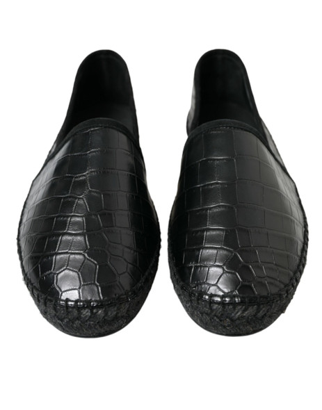 Dolce & Gabbana Black Exotic Leather Espadrilles Slip On Shoes Dolce & Gabbana Black Exotic Leather Espadrilles Slip On Shoes