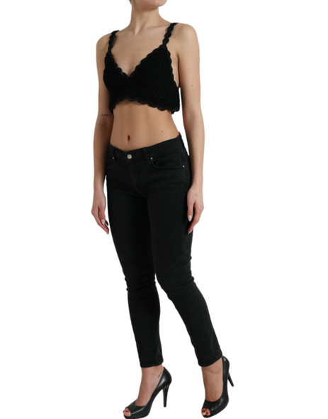 Dolce & Gabbana Black Cotton Bustier Cropped Crochet Tank Top Dolce & Gabbana Black Cotton Bustier Cropped Crochet Tank Top
