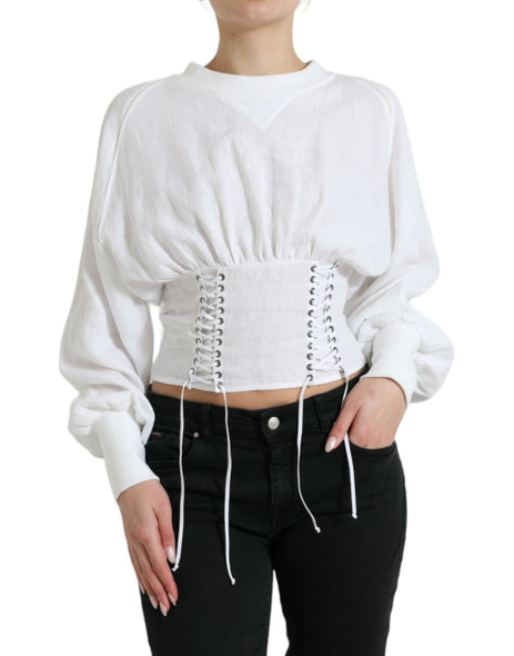 Dolce & Gabbana White Cotton Corset Cropped Long Sleeves Top Dolce & Gabbana White Cotton Corset Cropped Long Sleeves Top