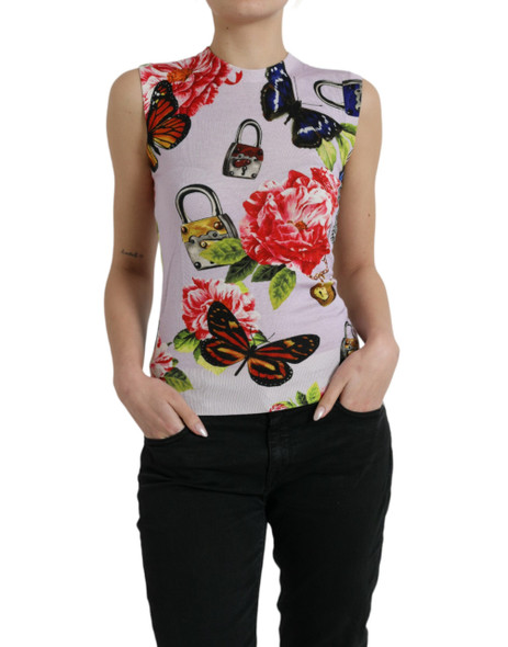 Multicolor Floral Padlock Butterfly Tank Top Multicolor Floral Padlock Butterfly Tank Top