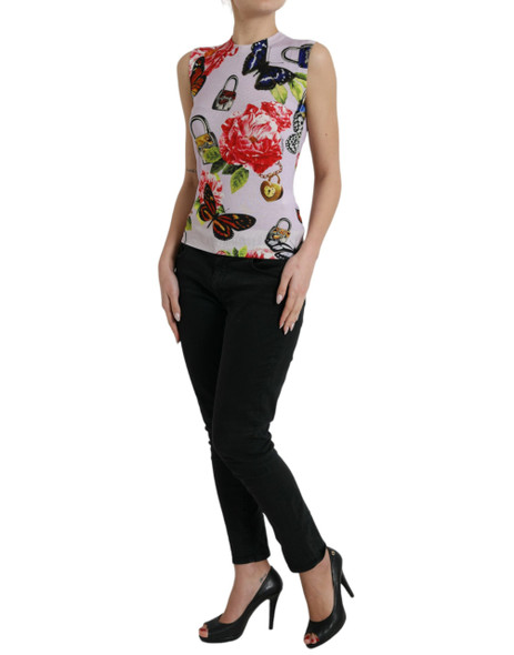 Multicolor Floral Padlock Butterfly Tank Top Multicolor Floral Padlock Butterfly Tank Top