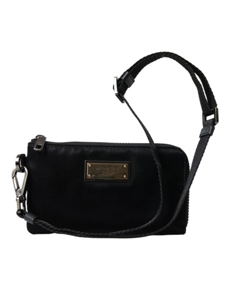 Dolce & Gabbana Black Nylon Logo Plaque Keyring Pouch Clutch Bag Dolce & Gabbana Black Nylon Logo Plaque Keyring Pouch Clutch Bag