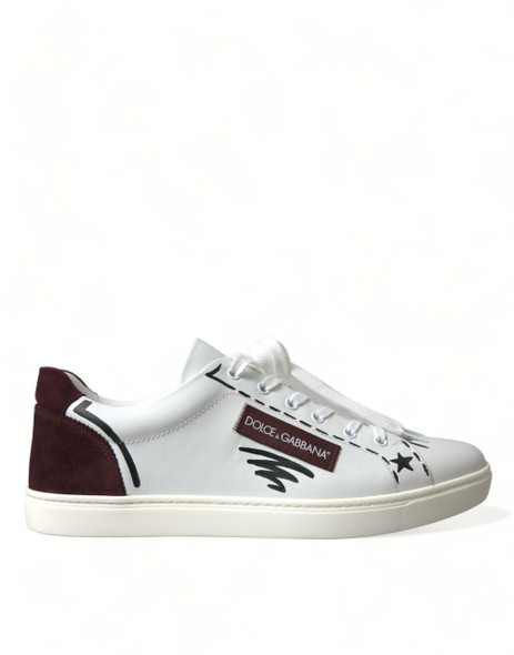 White Bordeaux Leather Logo Low Top Sneakers Shoes White Bordeaux Leather Logo Low Top Sneakers Shoes