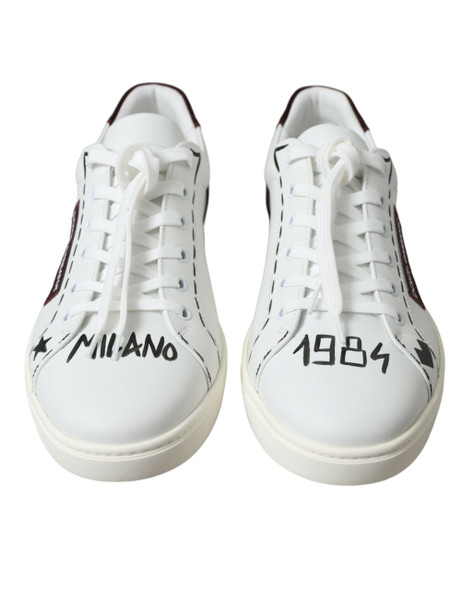 White Bordeaux Leather Logo Low Top Sneakers Shoes White Bordeaux Leather Logo Low Top Sneakers Shoes