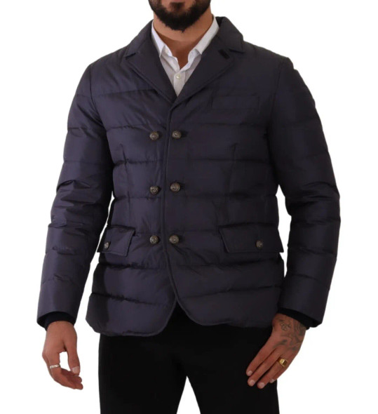 Dolce & Gabbana Blue Silk Goat Coat Blouson Winter Jacket Dolce & Gabbana Blue Silk Goat Coat Blouson Winter Jacket