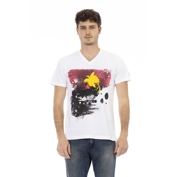 Trussardi Action White Cotton Men's V-Neck T-Shirt TR-24184 Trussardi Action White Cotton Men's V-Neck T-Shirt TR-24184
