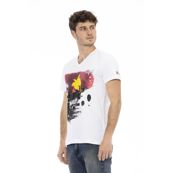 Trussardi Action White Cotton Men's V-Neck T-Shirt TR-24184 Trussardi Action White Cotton Men's V-Neck T-Shirt TR-24184