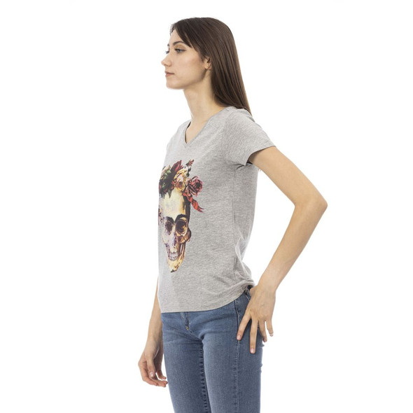 Gray Cotton Women V-Neck Top Gray Cotton Women V-Neck Top