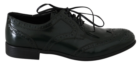 Dolce & Gabbana Green Leather Broque Oxford Wingtip Shoes Dolce & Gabbana Green Leather Broque Oxford Wingtip Shoes
