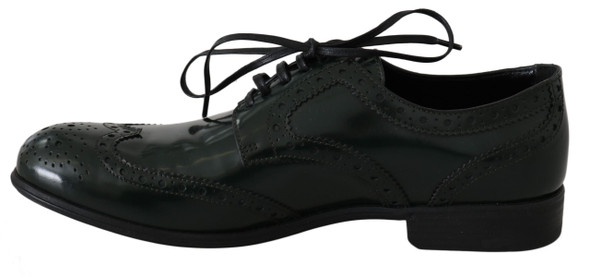 Dolce & Gabbana Green Leather Broque Oxford Wingtip Shoes Dolce & Gabbana Green Leather Broque Oxford Wingtip Shoes