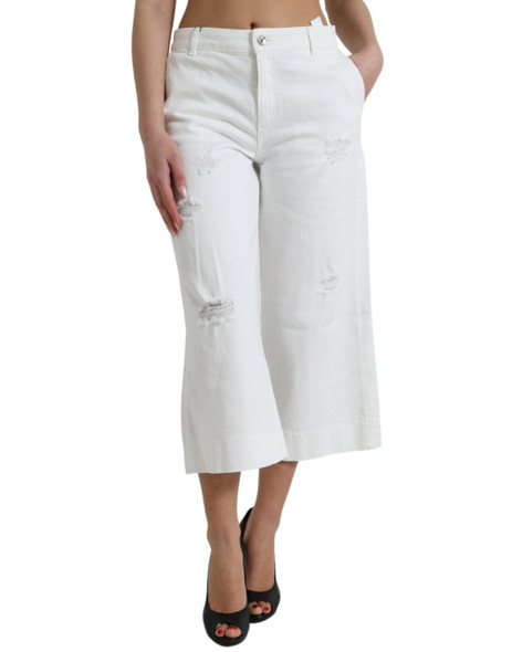 Dolce & Gabbana White Cotton Cropped Wide Leg Denim Jeans Dolce & Gabbana White Cotton Cropped Wide Leg Denim Jeans