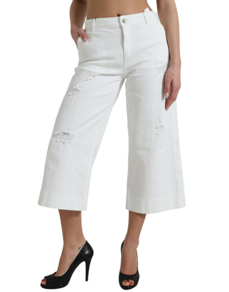 Dolce & Gabbana White Cotton Cropped Wide Leg Denim Jeans Dolce & Gabbana White Cotton Cropped Wide Leg Denim Jeans