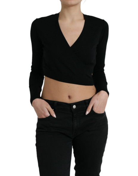 Black Wool V-neck Crossed Cardigan Sweater Black Wool V-neck Crossed Cardigan Sweater
