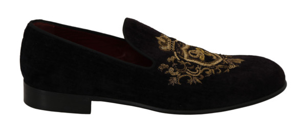 Loafers Black Velvet Gold Crown Loafers Black Velvet Gold Crown
