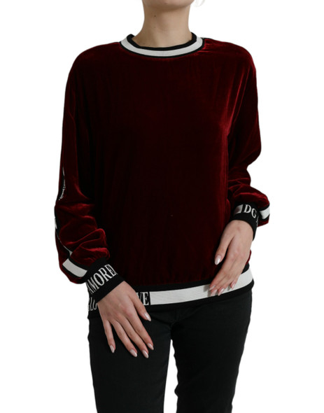 Dolce & Gabbana Bordeaux Velvet Round Neck Pullover Sweater Dolce & Gabbana Bordeaux Velvet Round Neck Pullover Sweater