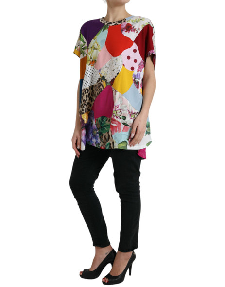 Multicolor Patchwork Cotton Silk Blouse Top TSH84534 Multicolor Patchwork Cotton Silk Blouse Top TSH84534