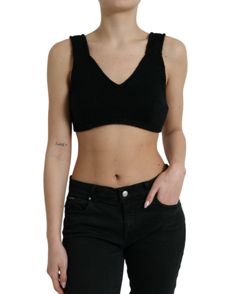 Dolce & Gabbana Black Cropped Cashmere V-neck Bustier Top Dolce & Gabbana Black Cropped Cashmere V-neck Bustier Top