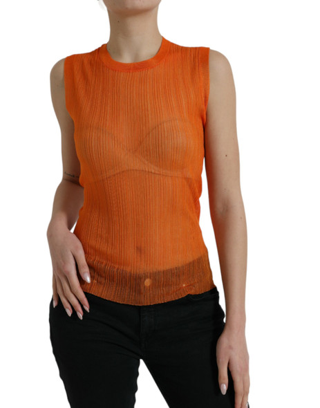 Orange See Through Crew Neck Blouse Tank Top Orange See Through Crew Neck Blouse Tank Top