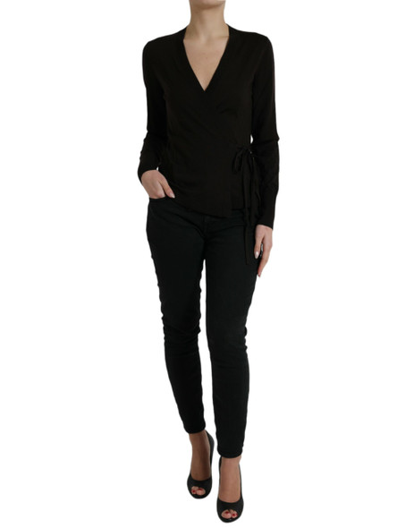 Dolce & Gabbana Black Wool V-neck Crossed Cardigan Sweater TSH84349 Dolce & Gabbana Black Wool V-neck Crossed Cardigan Sweater TSH84349